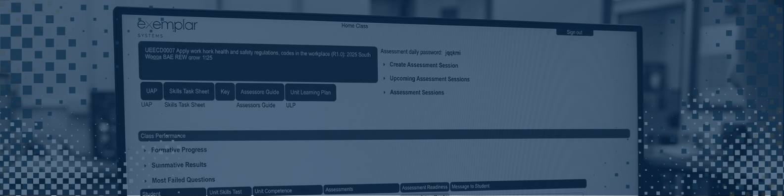 Computer screen displaying Exemplar Systems home page for assessment processes