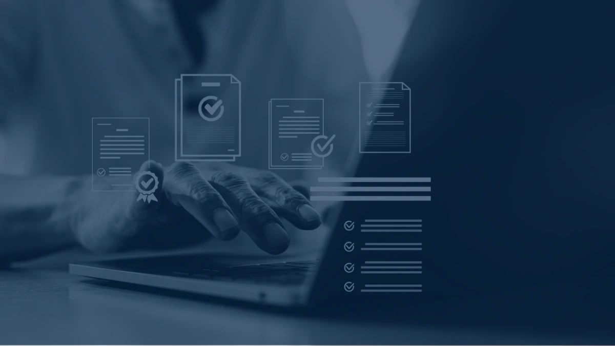 Digital validation activities with documents and checkmarks on laptop